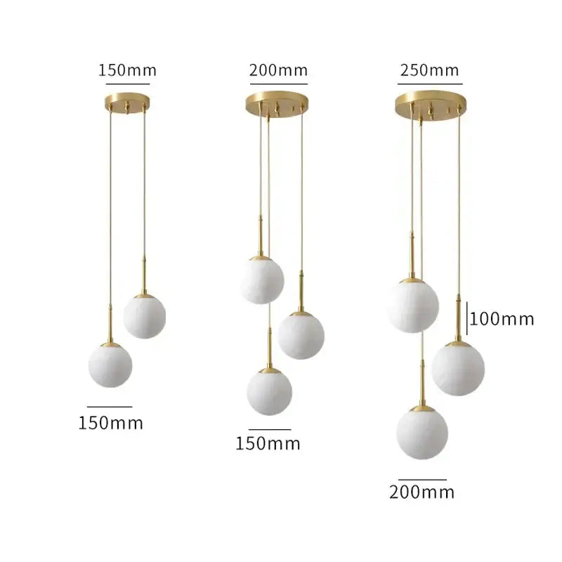 Decorbites led glass ball chandelier features modern minimalist pendant lights with white frosted glass spheres and gold fixtures