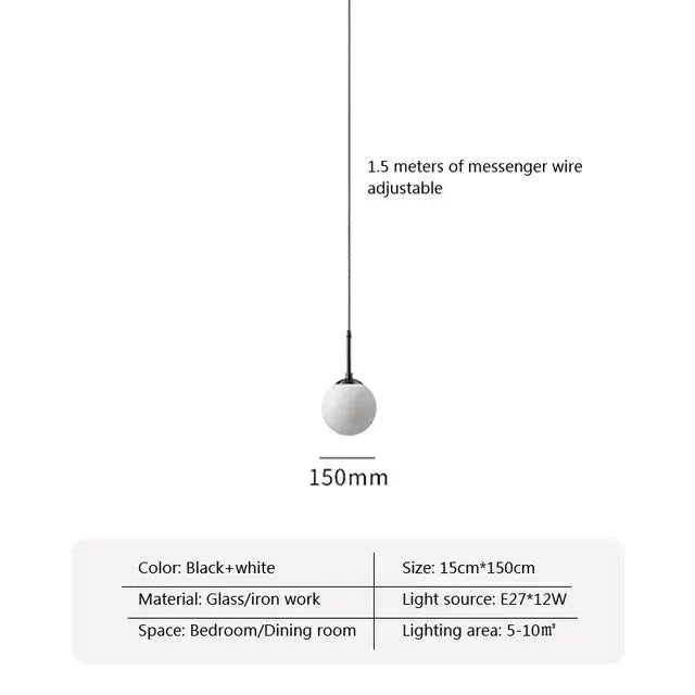 Decorbites led glass ball chandelier with black iron fixture and adjustable wire for modern dining room lighting