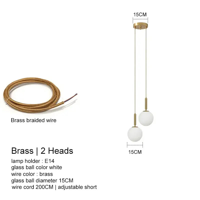 Modern brass pendant light featuring two white glass ball spheres and a braided cord from decorbites led glass ball chandelier