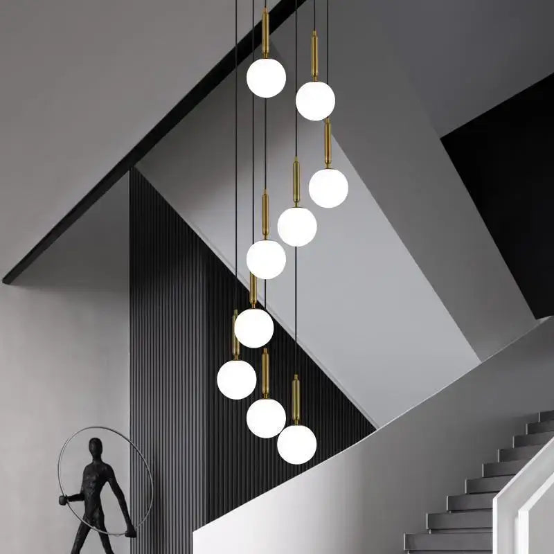 Decorbites led glass ball chandelier with spherical white glass shades and gold-toned fixtures for stylish indoor lighting