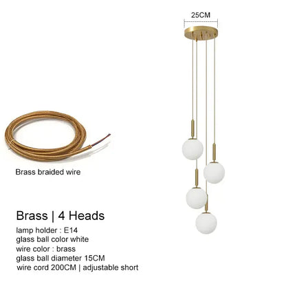 Modern brass pendant light with four white glass balls by DecorBites led glass ideal for stylish indoor spaces