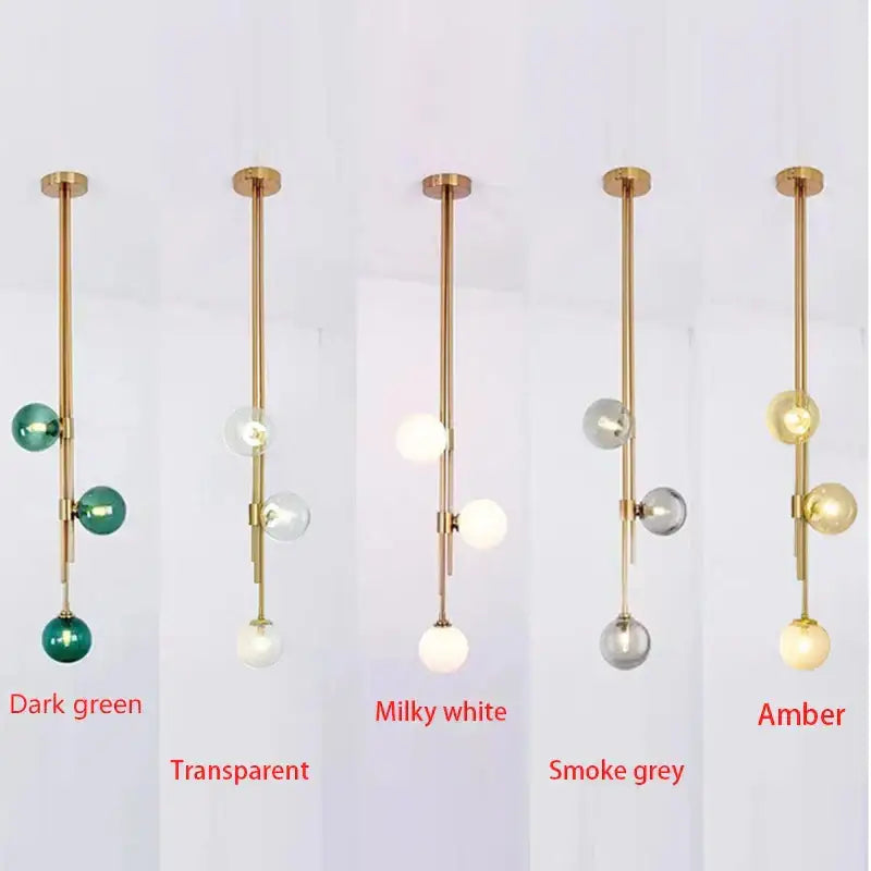 Modern brass pendant light featuring multicolored glass ball globes by DecorBites LED glass for stylish home decor