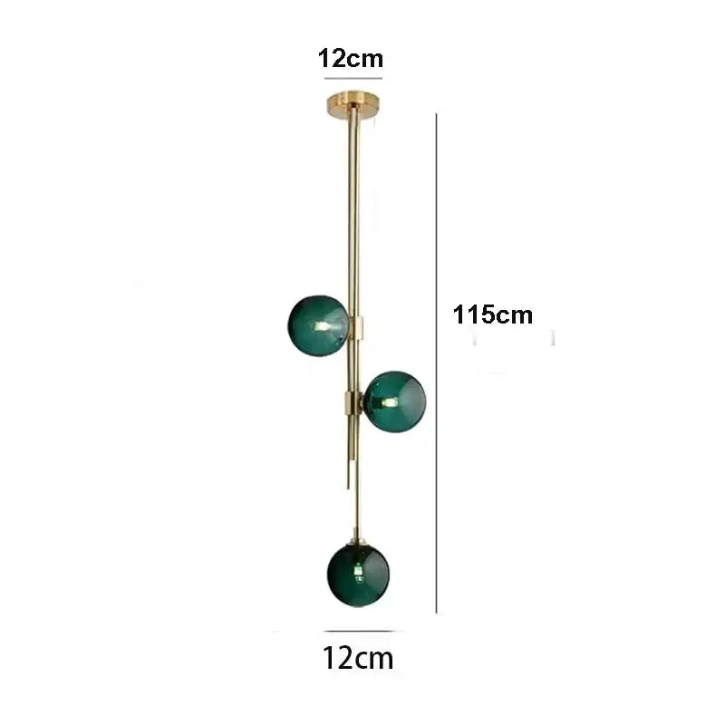 Decorbites led glass pendant light featuring three emerald green glass balls suspended from a brass rod for home decor