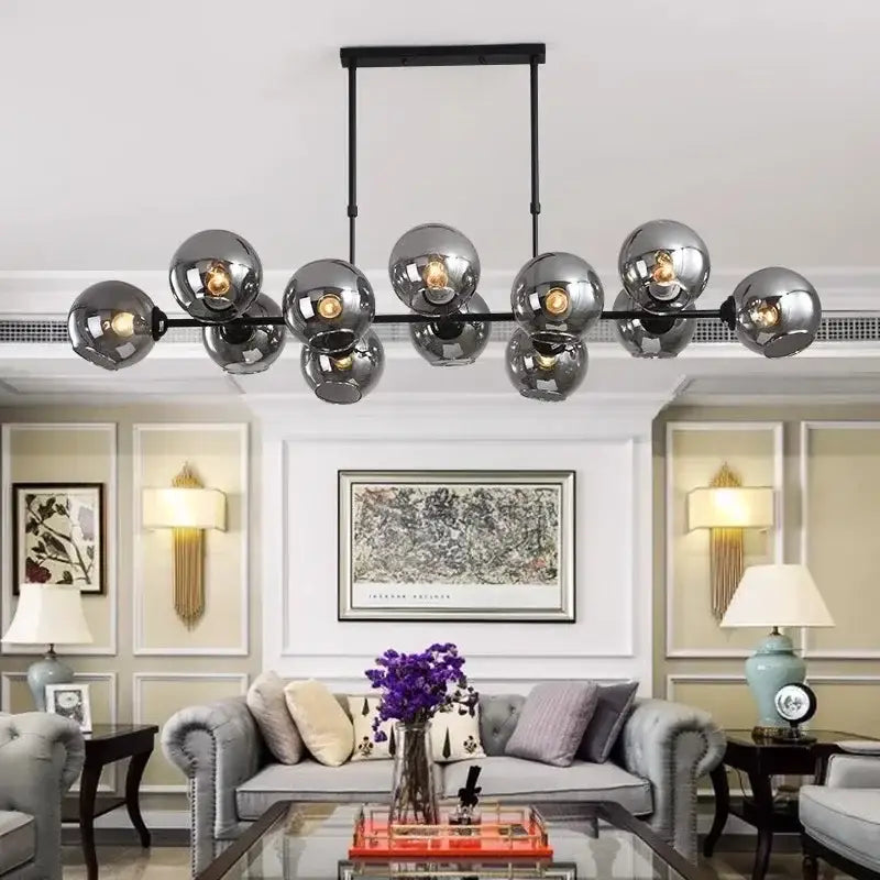 Modern chrome-finished pendant light with sleek black metal frame decorbites led glass ball ideal for dining and bedroom decor
