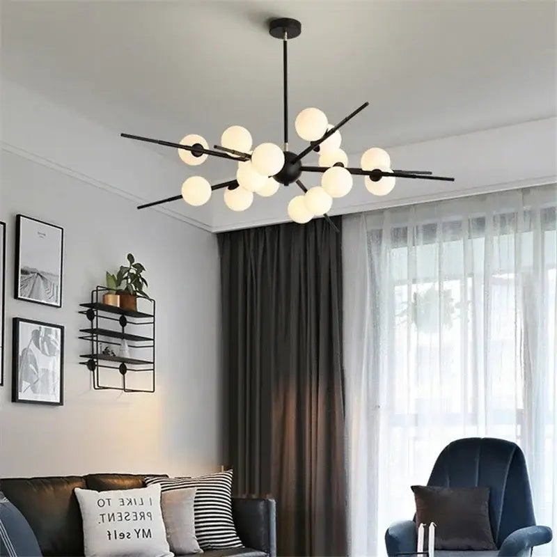Modern black metal pendant light with multiple frosted led glass ball bulbs decorbites led glass chandelier