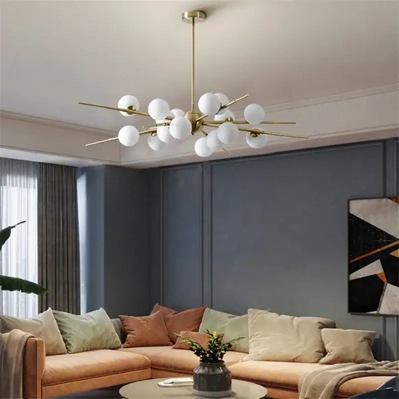 Modern gold-toned decorbites led glass pendant light with frosted led glass ball bulbs for living room and dining room