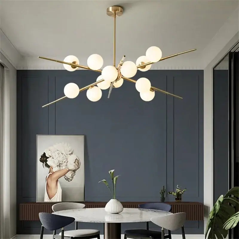 Modern gold-toned decorbites led glass pendant light with frosted globe bulbs for living room dining room and cafe use
