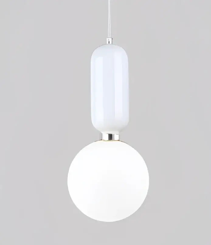 White frosted glass decorbites led glass pendant lights with cylindrical top and spherical bulb for home lighting
