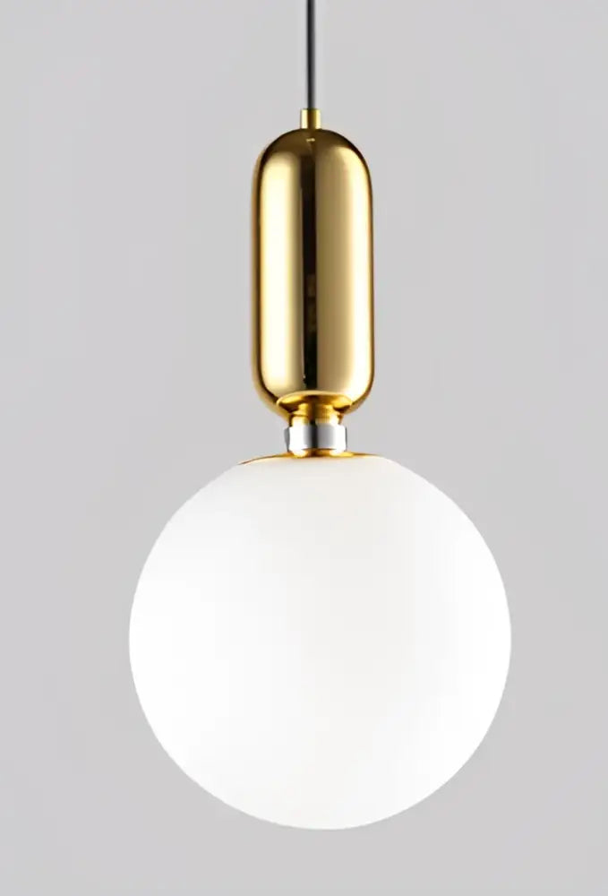Gold-finished cylindrical pendant light with frosted white glass globe for decorbites led glass ball pendant lights