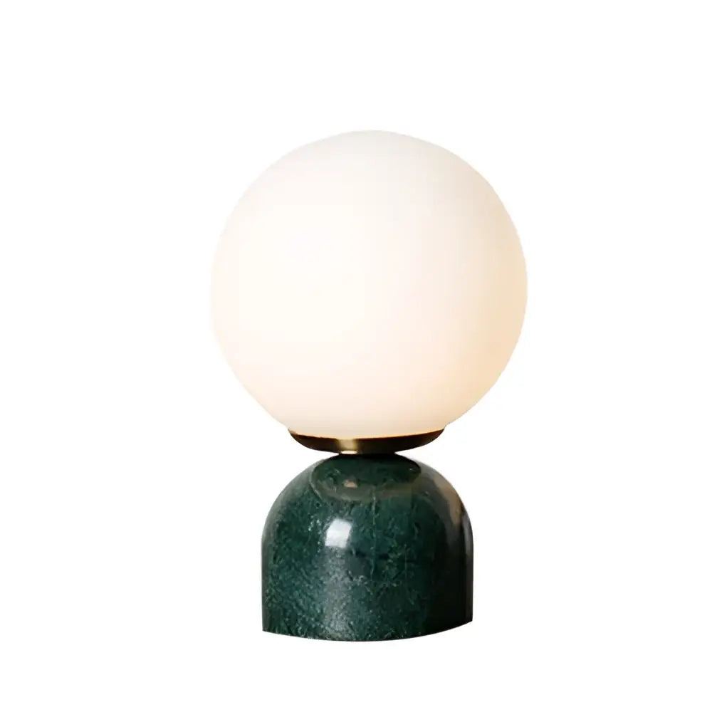 DecorBites™ LED glass ball table lamp with frosted white glass globe and dark green marble base for home lighting