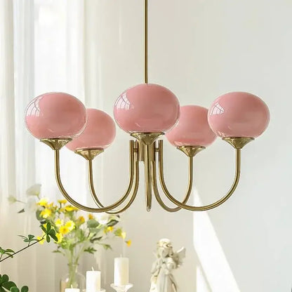 Pink spherical glass balls chandelier with brass-toned metal arms from decorbites led glass balls pendant lights collection