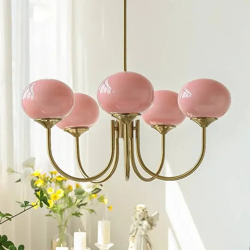 Pink spherical glass balls chandelier with brass-toned metal arms from decorbites led glass balls pendant lights collection
