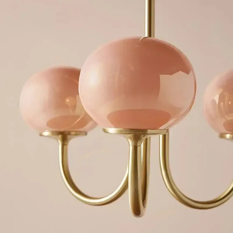 Decorbites led glass balls chandelier featuring pastel pink frosted glass globe pendant with brass accents for home decor