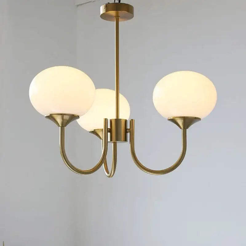 Brass-finished decorbites led glass chandelier with three frosted glass balls pendant lights for home decor