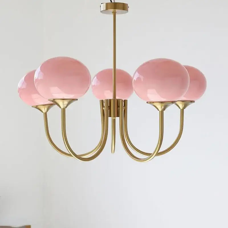 Decorbites led glass balls chandeliers featuring pink frosted glass globes with brass arms for elegant home decor lighting