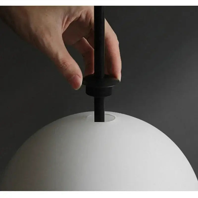DecorBites™ led glass beads pendant chandelier with sleek matte white sphere and minimalist black stem fixture
