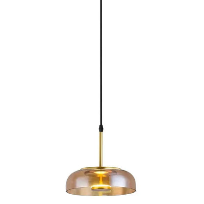 Decorbites led glass bowl pendant light with brass metal rod and amber glass shade for modern home decor lighting