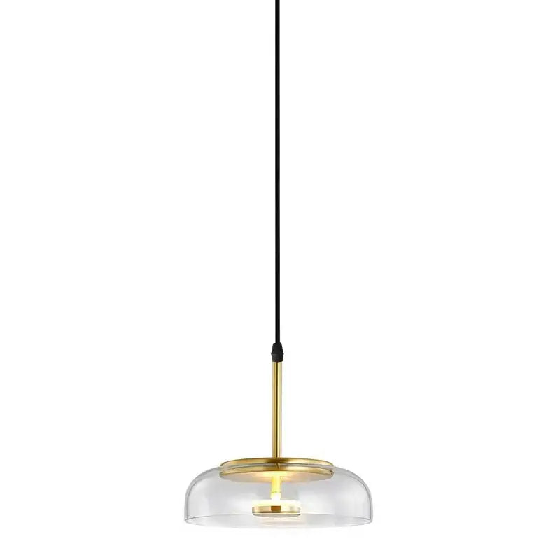 Modern pendant light with clear glass dome brass accents and black cord from DecorBites led glass bowl collection