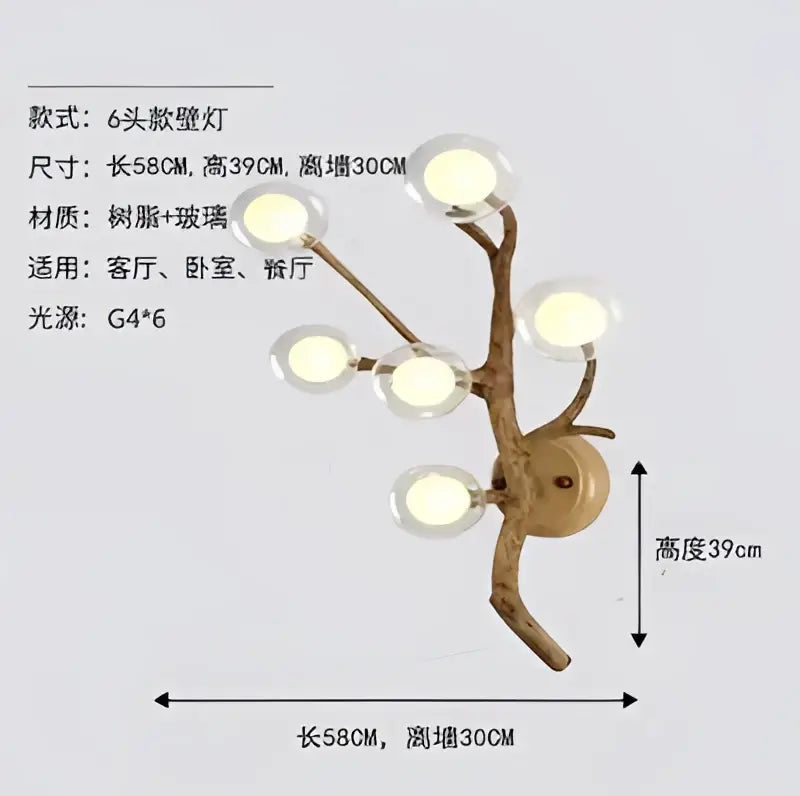 A rustic six-armed wall sconce with natural wood base and glass globe shades in decorbites led glass bubble chandelier design