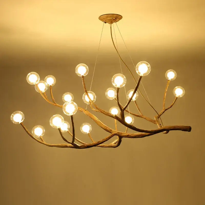 Rustic branch-shaped decorbites led glass bubble chandelier with glowing spherical bulbs for loft pendant lighting
