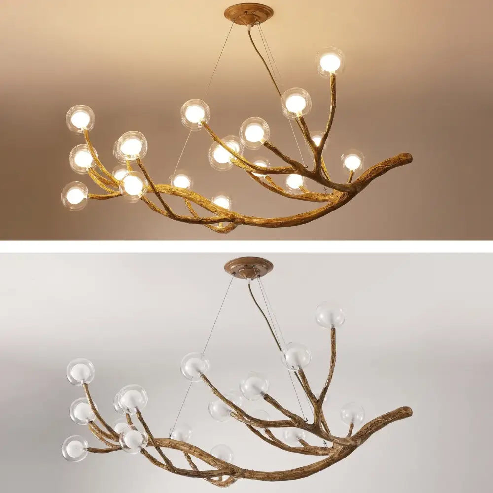 Rustic brown branch style decorbites led glass bubble chandelier with clear glass globe bulbs for restaurant and loft lighting