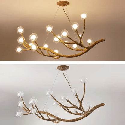 Rustic brown branch style decorbites led glass bubble chandelier with clear glass globe bulbs for restaurant and loft lighting