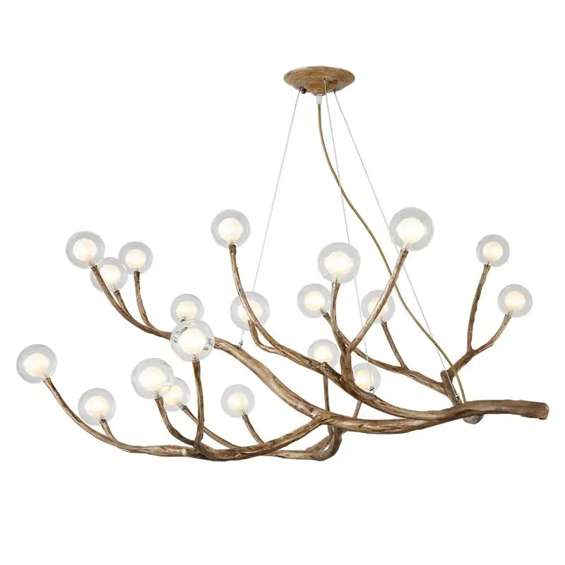 Decorbites led glass bubble chandelier with bronze-finished branch design and clear glass globe bulbs for loft lighting