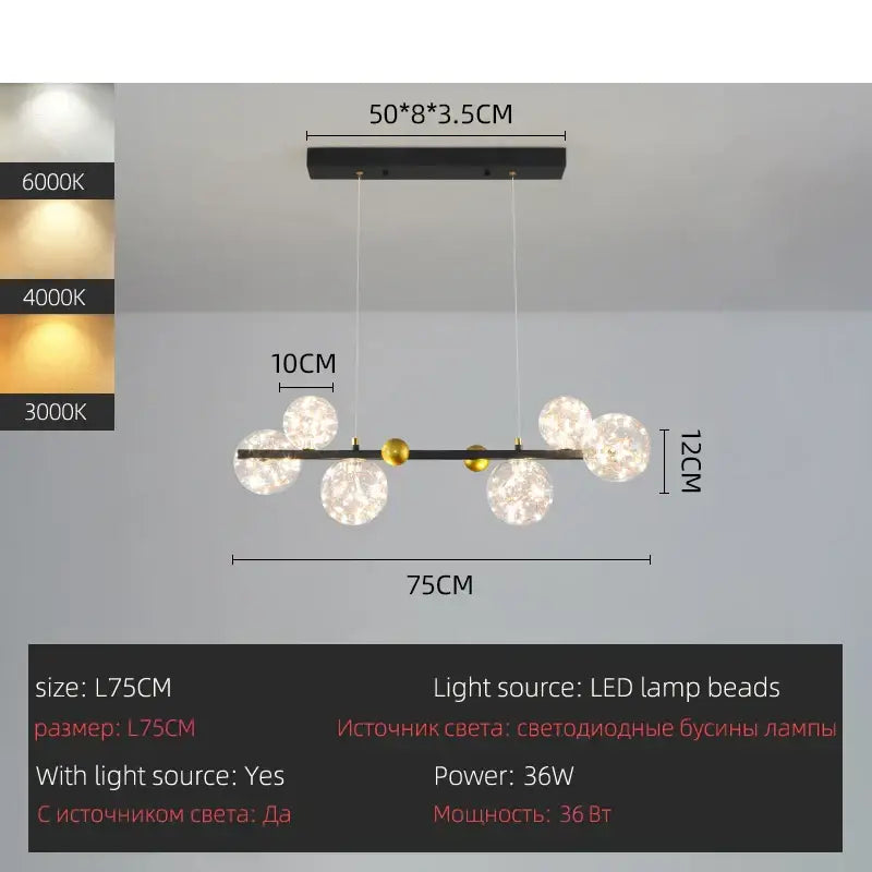 Modern black and gold decorbites led glass pendant light with frosted globe led glass bulbs and gypsophila string design