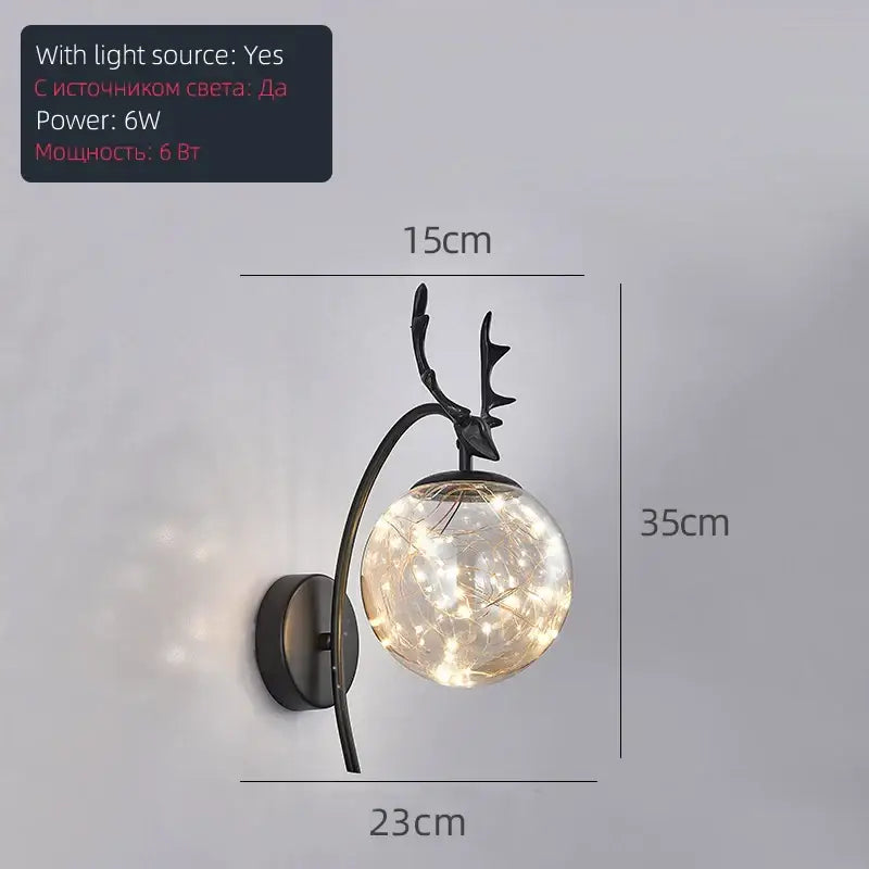 Black metal deer head wall sconce with spherical glass globe and warm fairy lights decorbites led glass bulb pendant light