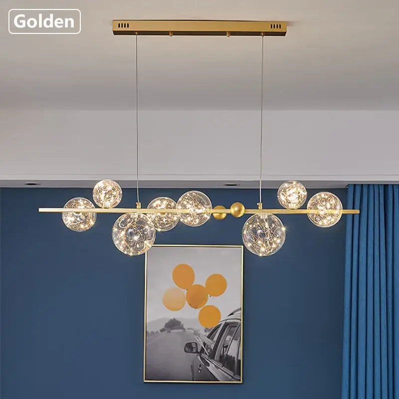 Decorbites led glass pendant light featuring gold metallic frame and spherical led glass bulb in modern round design