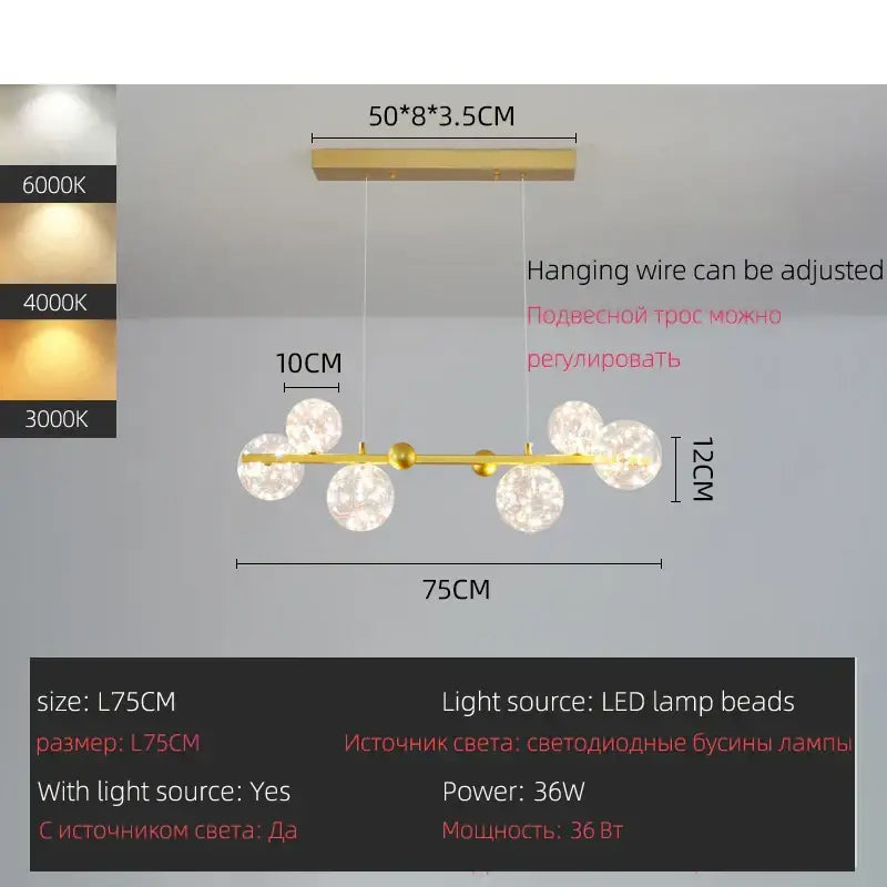 Decorbites led glass pendant light with five gold-toned faceted glass bulbs in modern round design