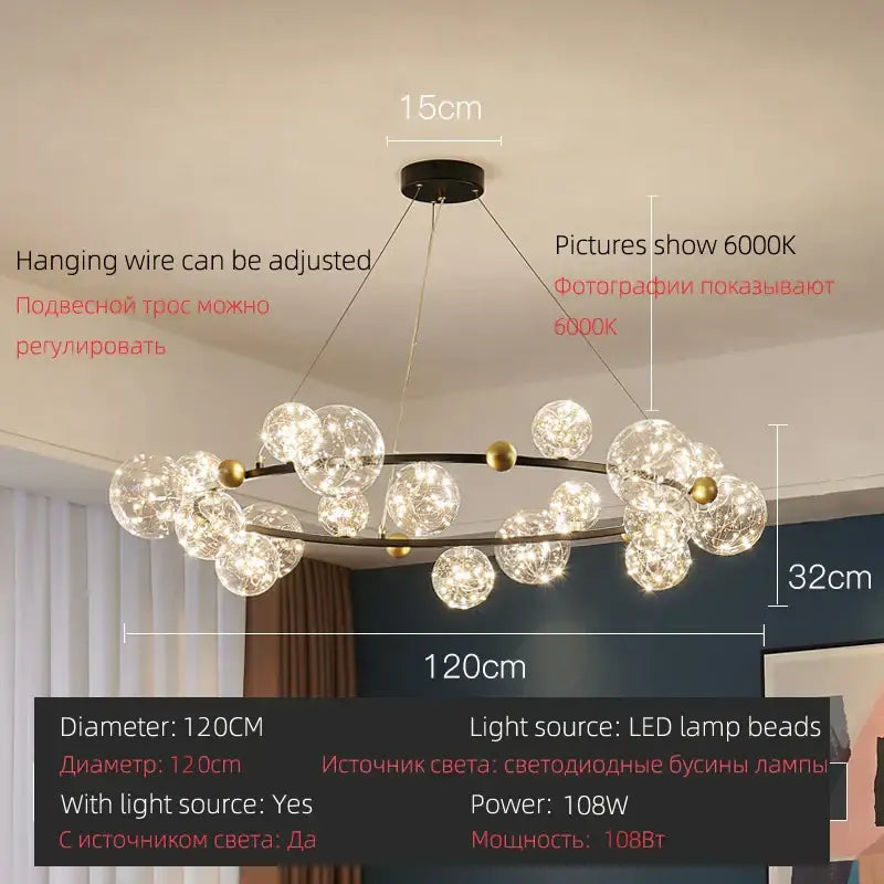 Modern black metal pendant light with gold accents and clear decorbites led glass globe bulbs in round design