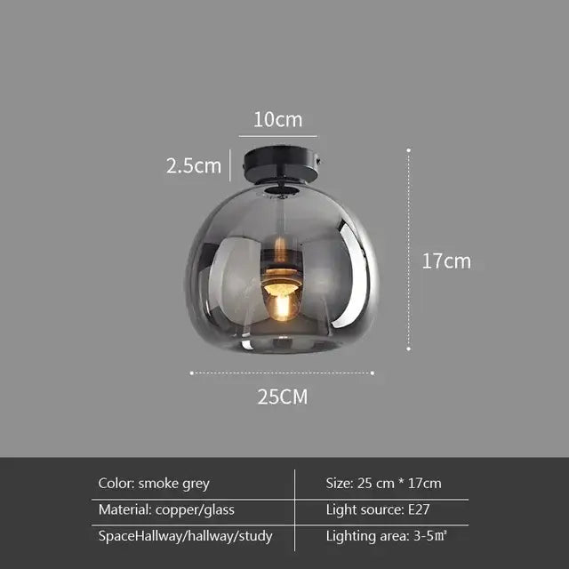 Smoke grey spherical glass ceiling chandelier with copper fixture and e27 bulb from decorbites led glass collection
