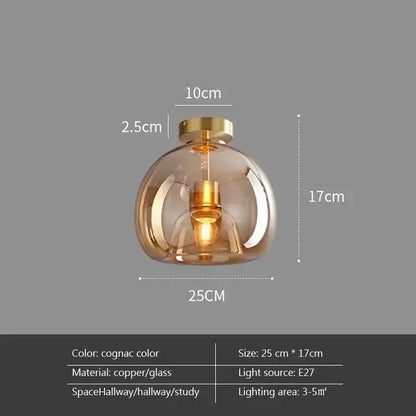 Cognac-colored glass ceiling chandelier with copper finish by decorbites led glass for home indoor lighting