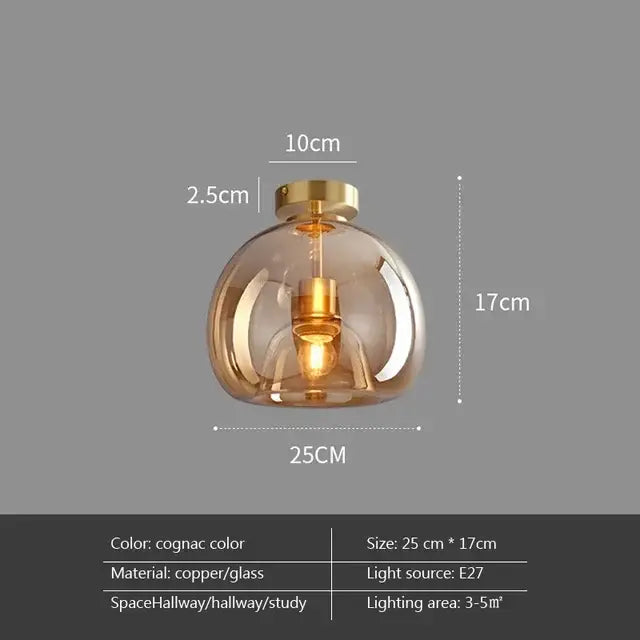Cognac-colored glass ceiling chandelier with copper finish by decorbites led glass for home indoor lighting