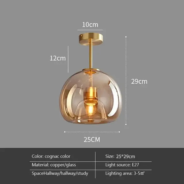 DecorBites led glass ceiling chandelier with cognac glass pendant light and copper finish for indoor lighting