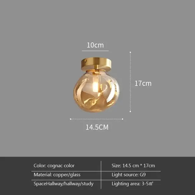 Decorbites led glass ceiling chandelier with cognac glass globe and copper base featuring integrated g9 bulb for indoor lighting