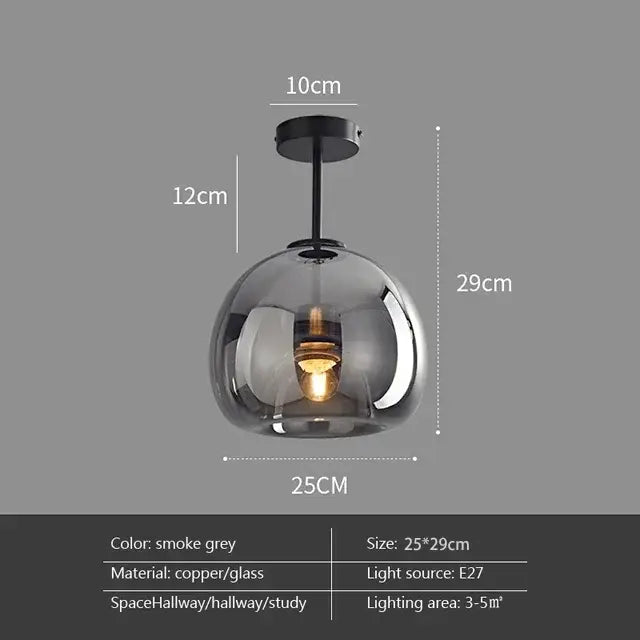 Decorbites led glass smoke grey spherical pendant light with copper ceiling mount for indoor glass ceiling chandeliers