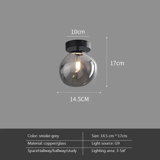 Smoke grey spherical decorbites led glass ceiling chandelier with copper and glass construction for indoor lighting