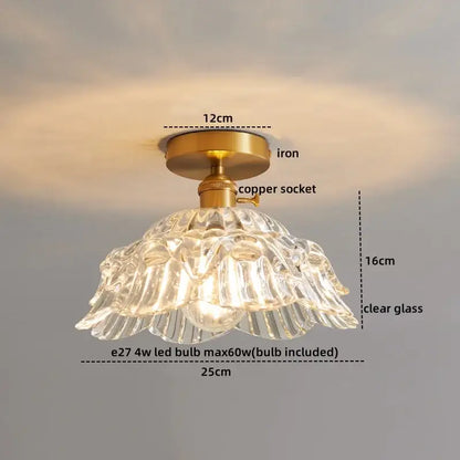 DecorBites™ LED glass ceiling lamp with a clear fluted glass pendant and brass iron mounting hardware for interior decor