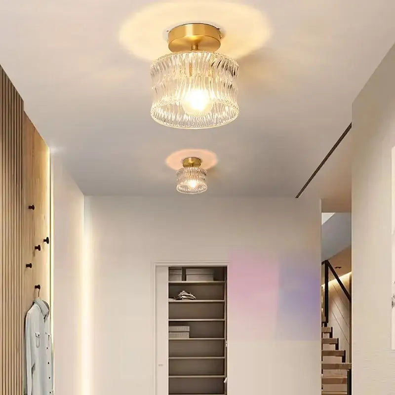 Gold-finished DecorBites LED glass ceiling lamp with clear faceted glass shade for elegant interior decor