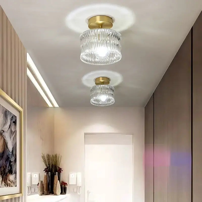 Two elegant crystal glass decorbites led glass ceiling lamps with gold-toned metal fixtures flush-mounted