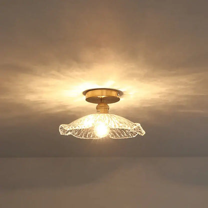 Decorbites™ warm-toned vintage-style glass ceiling lamp with brass base and textured flower-shaped shade for indoor use
