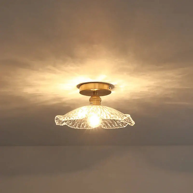 Decorbites™ warm-toned vintage-style glass ceiling lamp with brass base and textured flower-shaped shade for indoor use