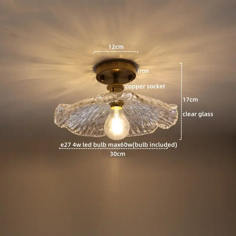 Decorbites™ led glass ceiling lamp with brass iron base copper socket and elegant leaf-shaped design for indoor lighting