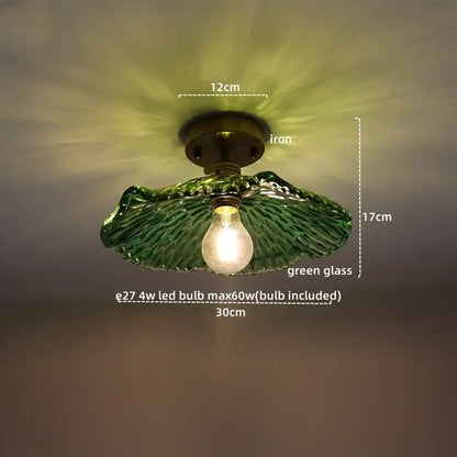 DecorBites™ green glass ceiling lamp with brass iron base and integrated led bulb for modern indoor lighting