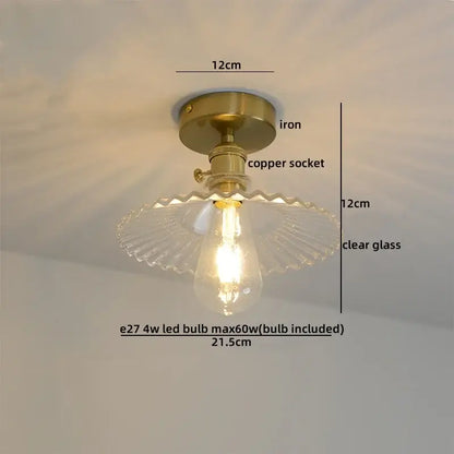 DecorBites™ glass ceiling lamp with brass iron base, copper socket, and scalloped clear glass shade for indoor lighting