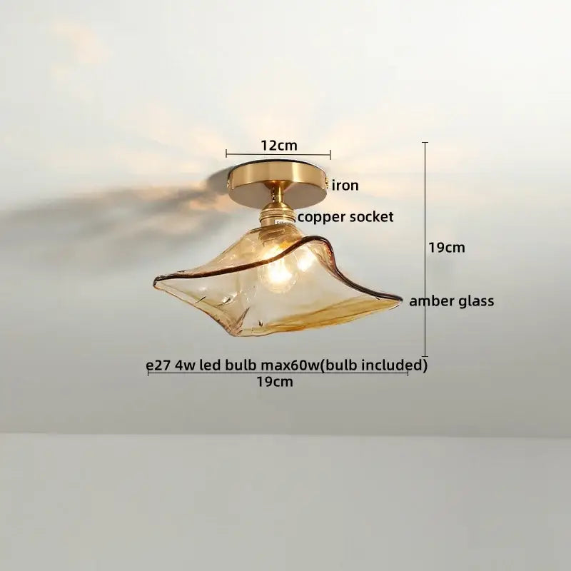 Decorbites™ modern glass ceiling lamp amber hand-blown design with brass iron base and copper socket for indoor use