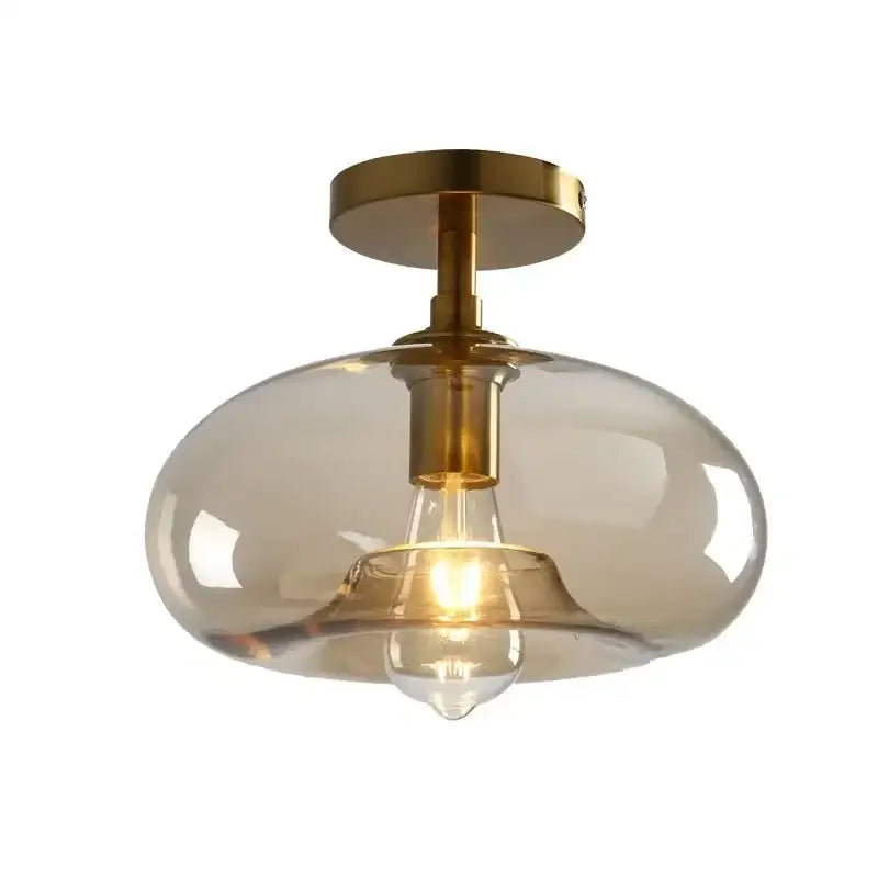DecorBites led glass ceiling light with brass base and amber glass globe for modern living room and bedroom decor