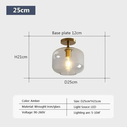 Amber-colored decorbites led glass ceiling light with frosted globe and brass wrought iron base for modern spaces